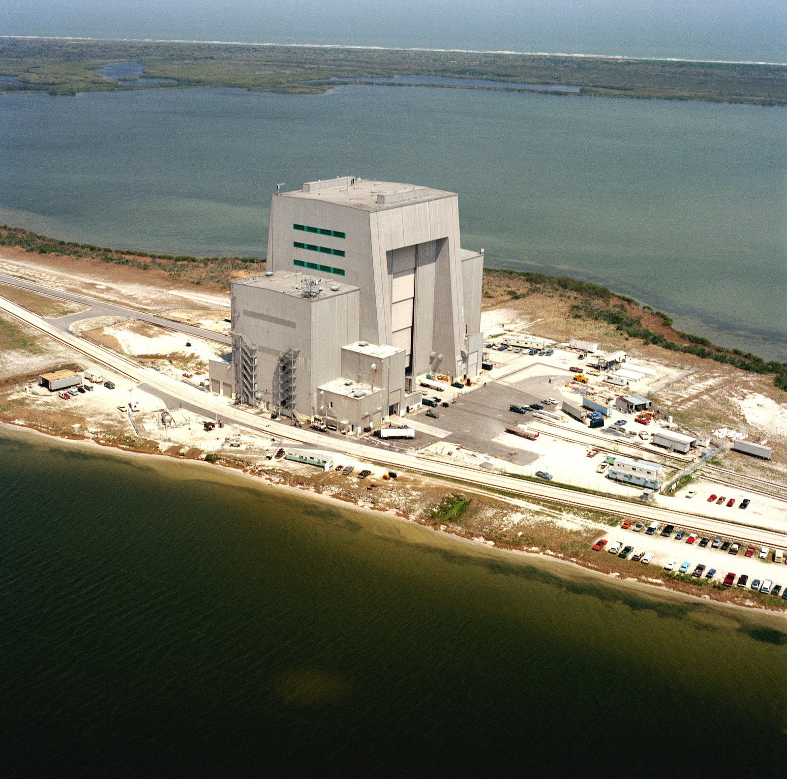 An aerial view of the Integrate, Transfer, and Launch (ITL) and Shuttle ...