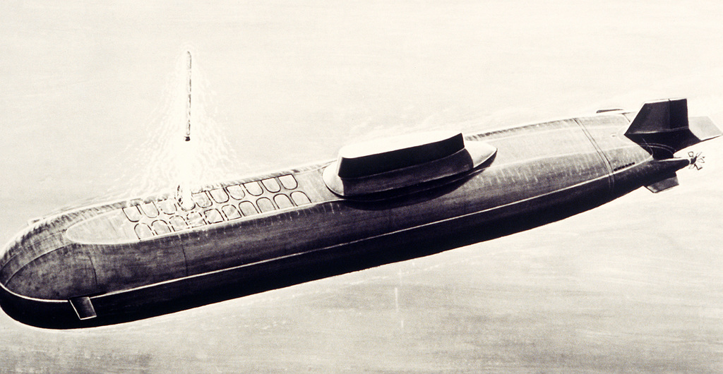 Artist's concept of a Soviet Typhoon class strategic missile submarine ...