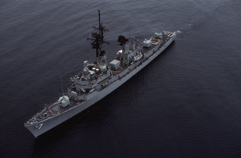 A port bow view of the guided missile destroyer USS HENRY B. WILSON ...