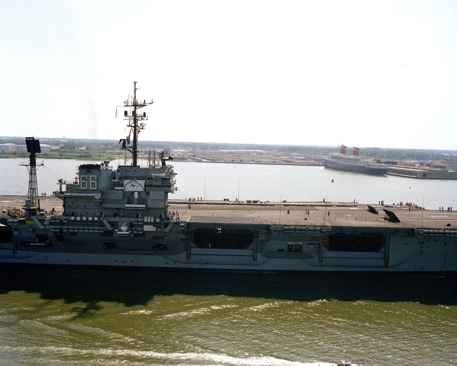 A starboard amidships view of the superstructure of the aircraft ...