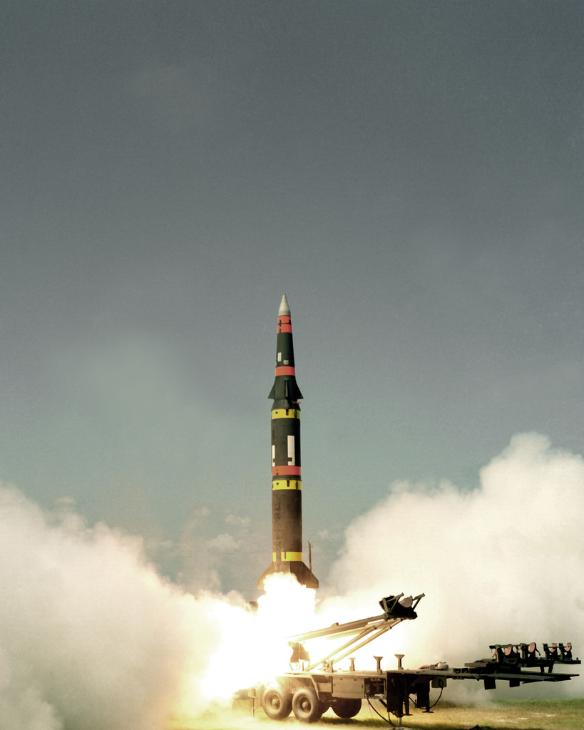 A Pershing-II battlefield support missile is launched by the US Army ...