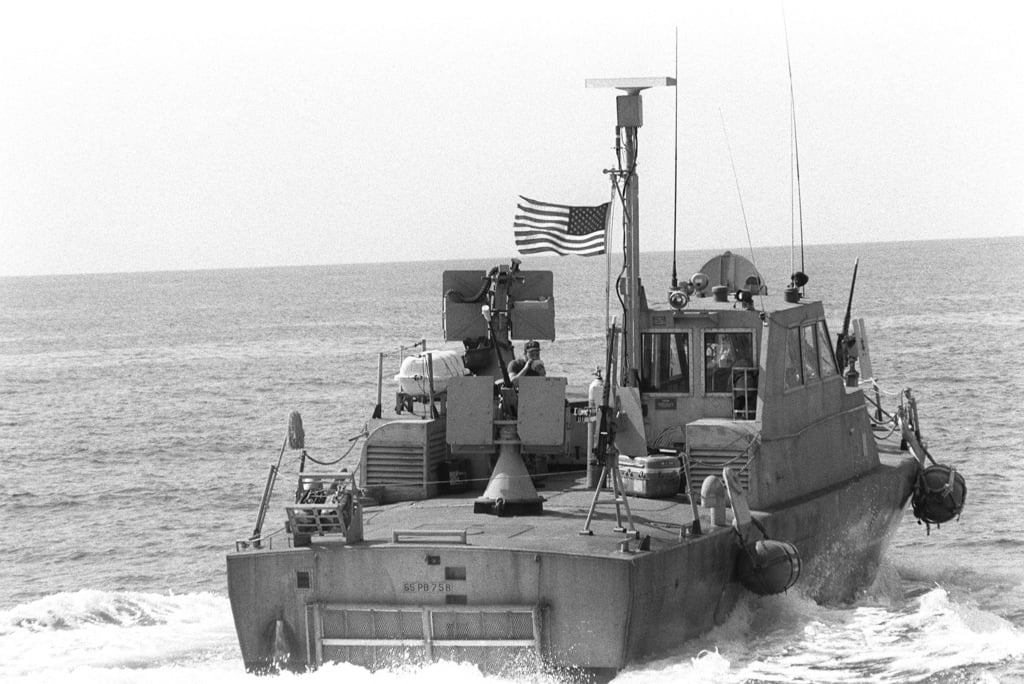 A starboard quarter view of a PB Mark III patrol boat in use during the ...