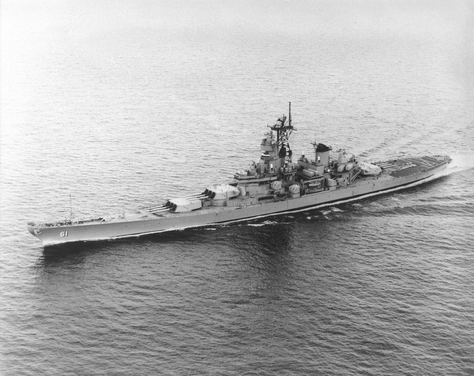 A port bow view of the battleship USS IOWA (BB 61) underway during sea ...