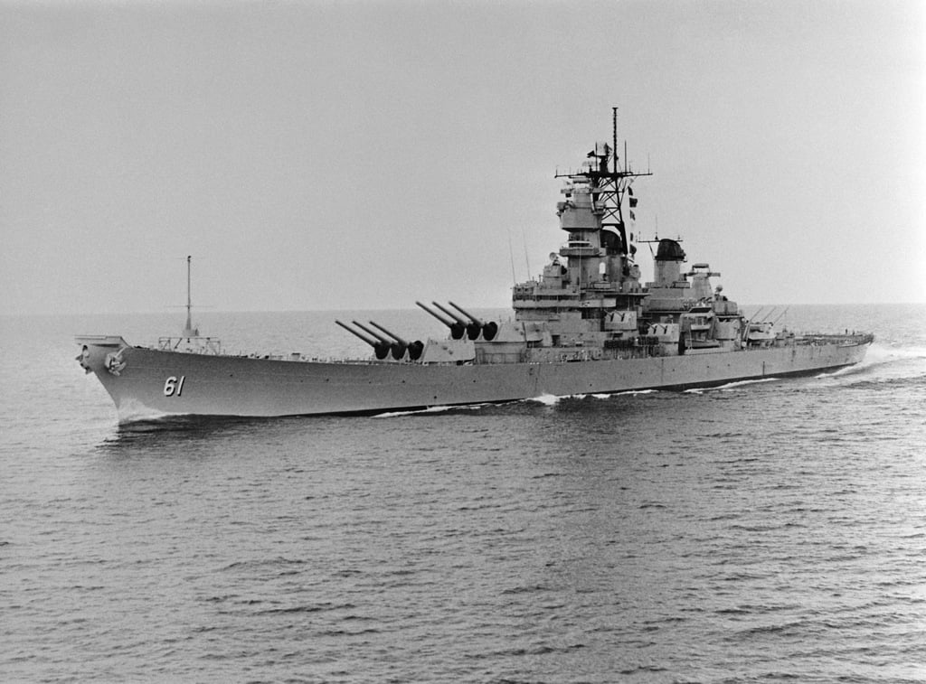 A Port Bow View Of The Battleship USS IOWA (BB 61) Underway During Sea ...