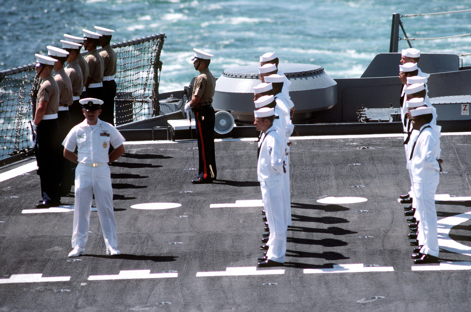 Crewmen And Marines Aboard The Battleship USS IOWA (BB 61) Participate ...