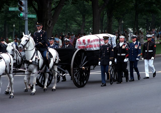 A 3rd US Infantry (The Old Guard) caisson carries the flag-draped ...