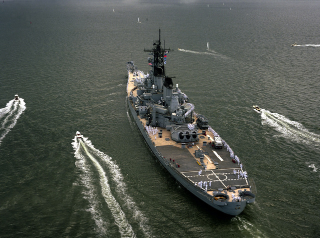 An Elevated Starboard Quarter View Of The Battleship Uss Iowa (bb 61 