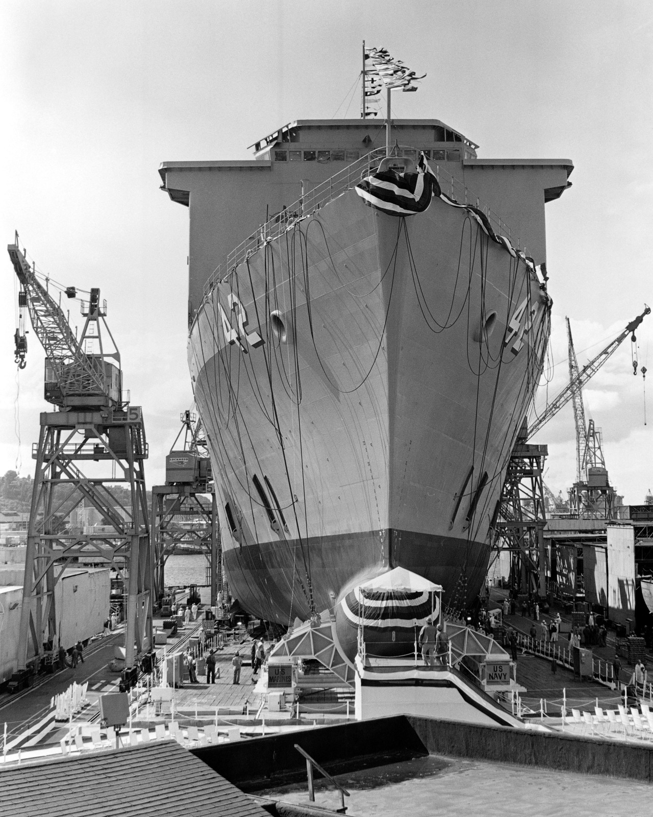 A Bow View Of The Dock Landing Ship USS GERMANTOWN (LSD 42) On The Ways ...