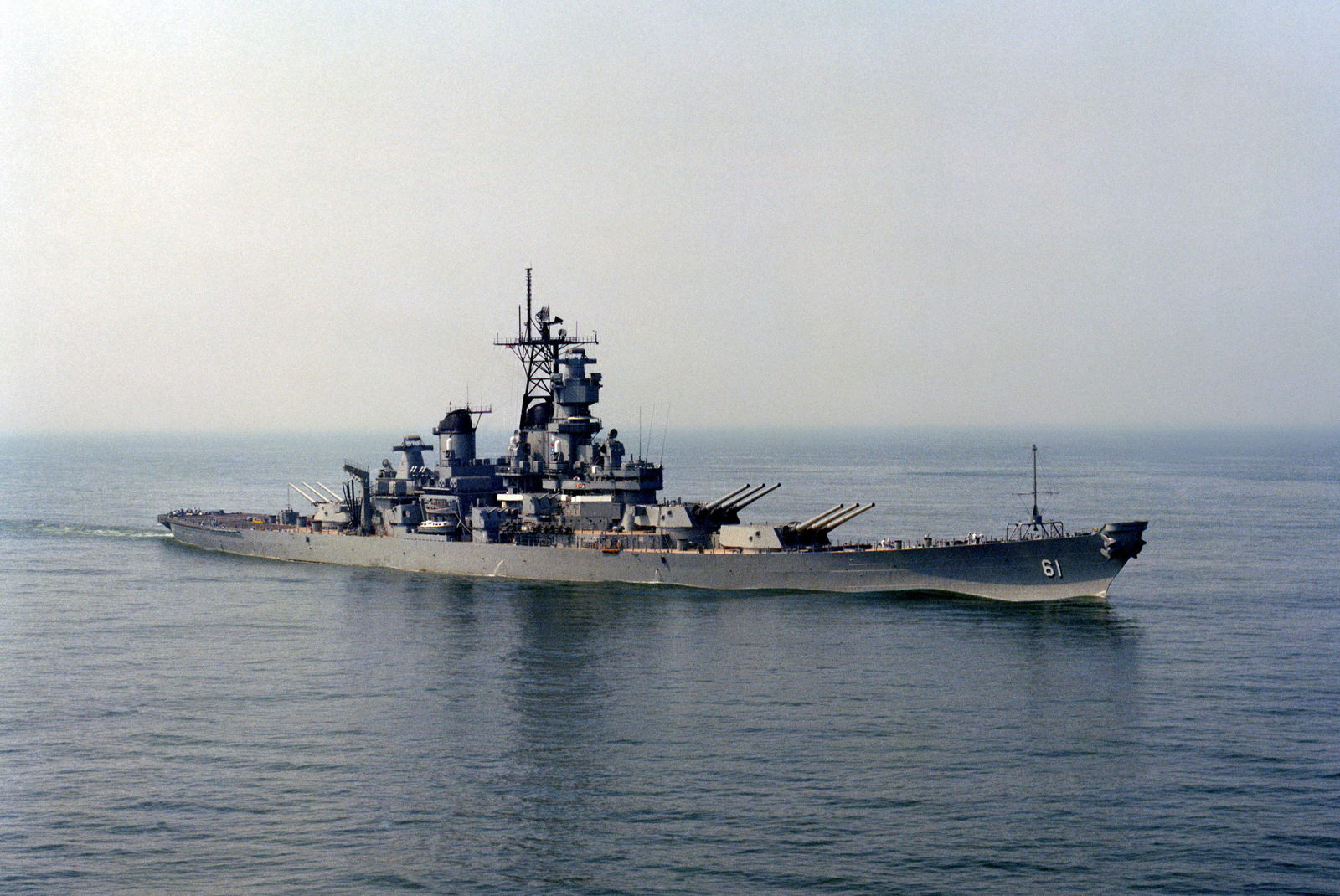 A starboard bow view of the battleship USS IOWA (BB 61) underway - NARA ...