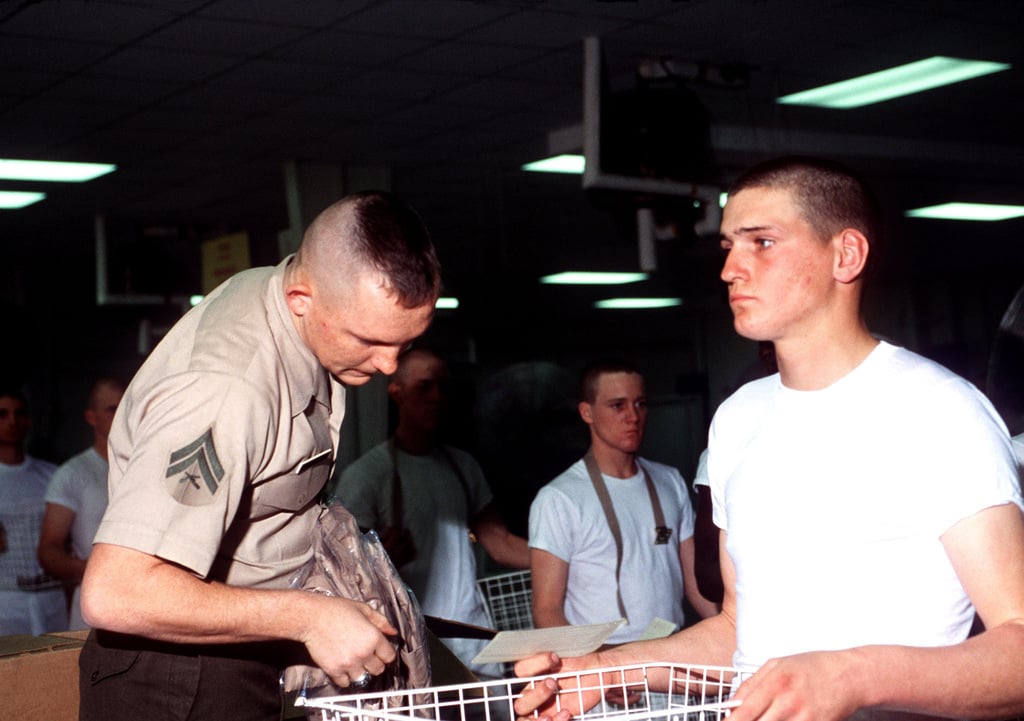 Marine Recruits Stand In Line For Uniform Issue As They Begin Basic ...