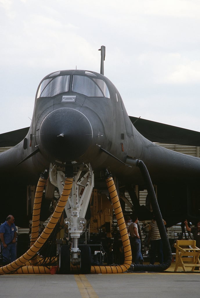 The First Production Model B-1B Aircraft Is Serviced On The Flight Line ...