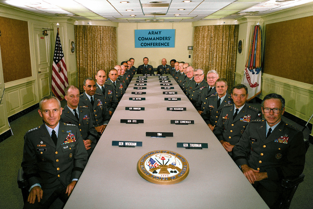 Officers attend the 1984 Army Commanders Conference. See master caption ...