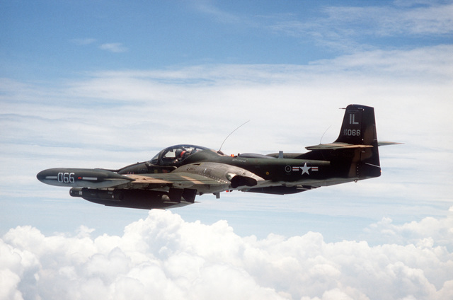 An air-to-air left side view of an OA-37B Dragonfly aircraft from the ...