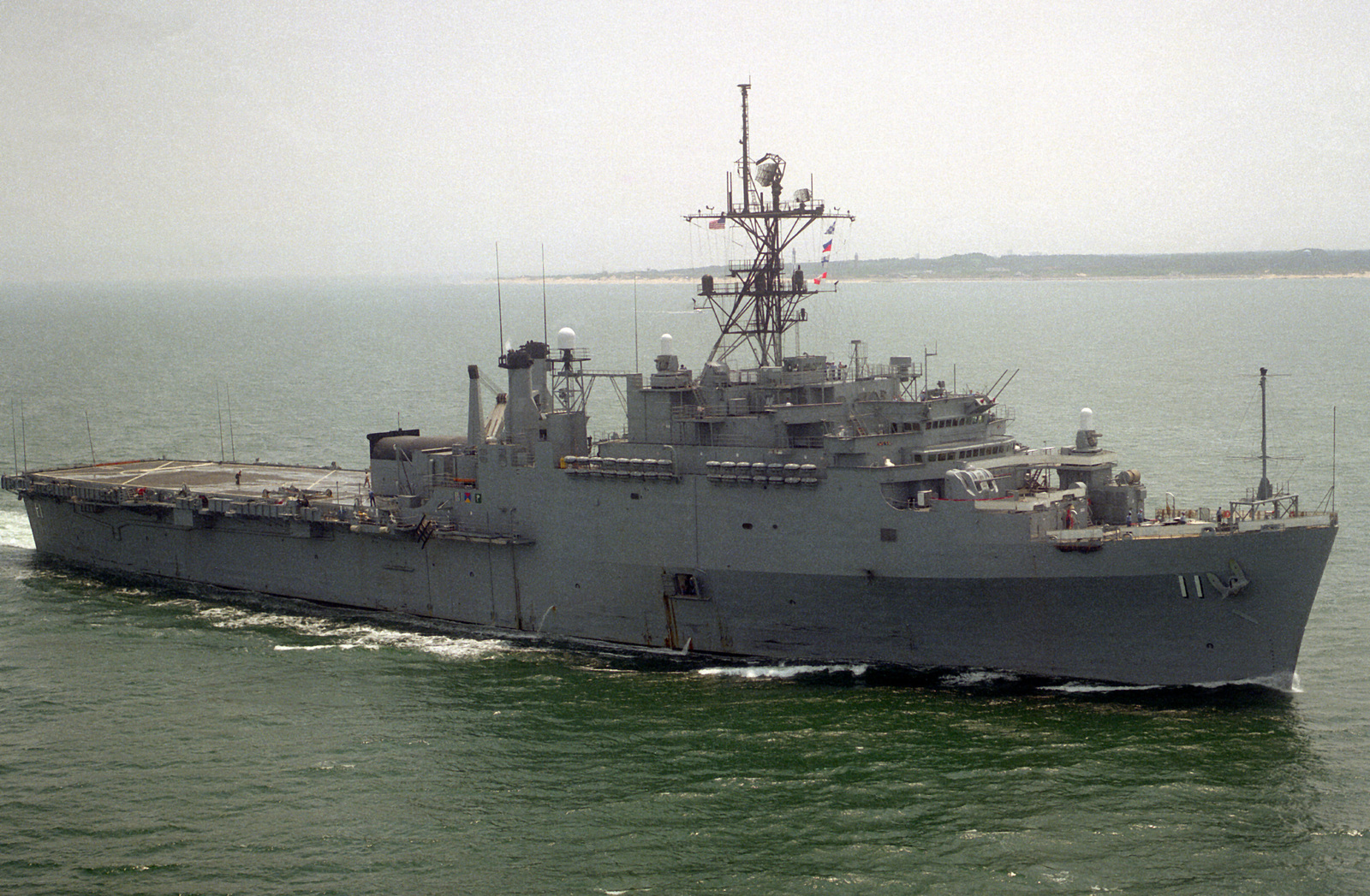 A starboard bow view of the miscellaneous flagship USS CORONADO (AGF-11 ...