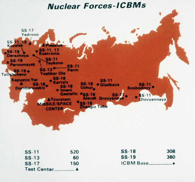 A map of the Soviet Union showing the locations of inter-continental ...