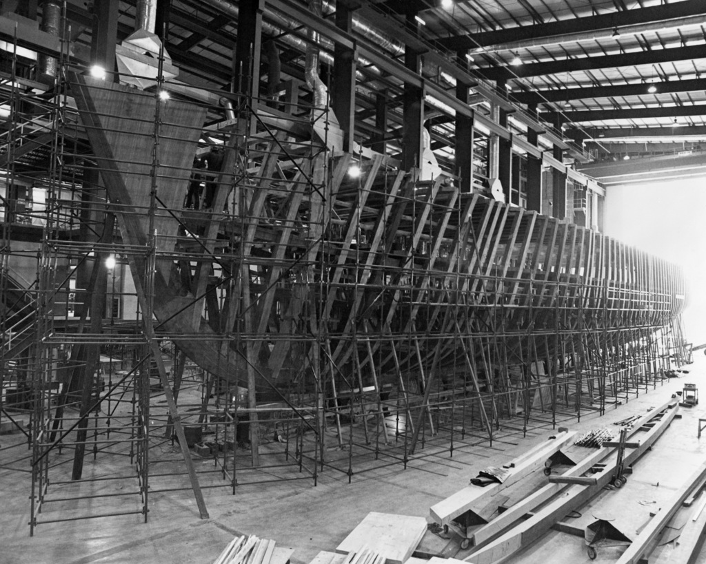 The keel laying of Avenger class mine countermeasure ship USS CHAMPION ...