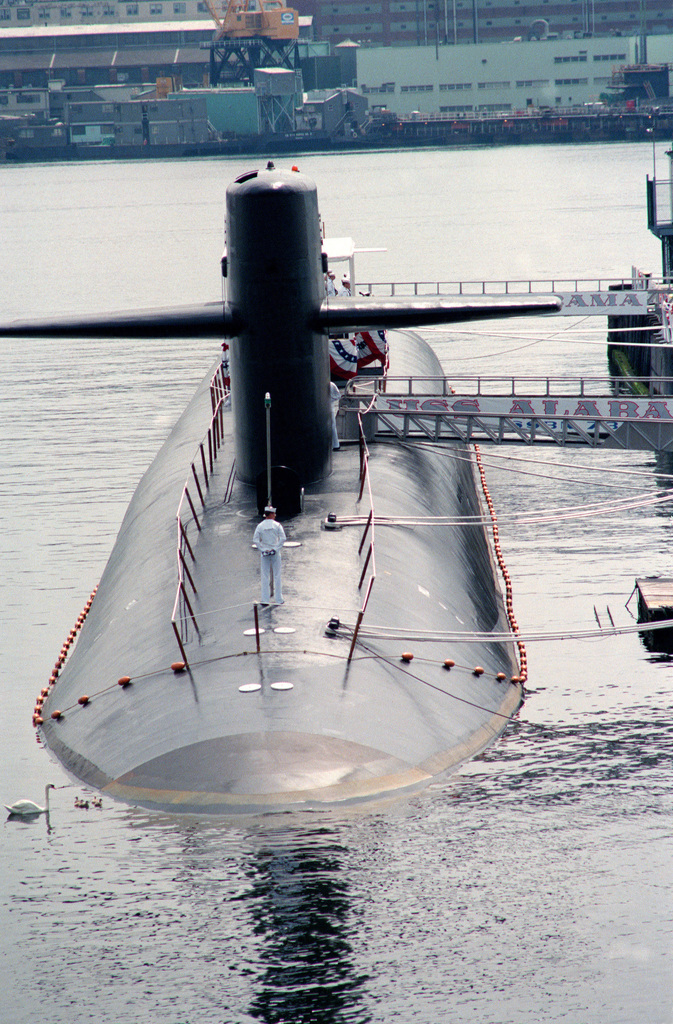 A Bow View Of The Nuclear Powered Strategic Missile Submarine Uss Alabama Ssbn 731 Moored At A