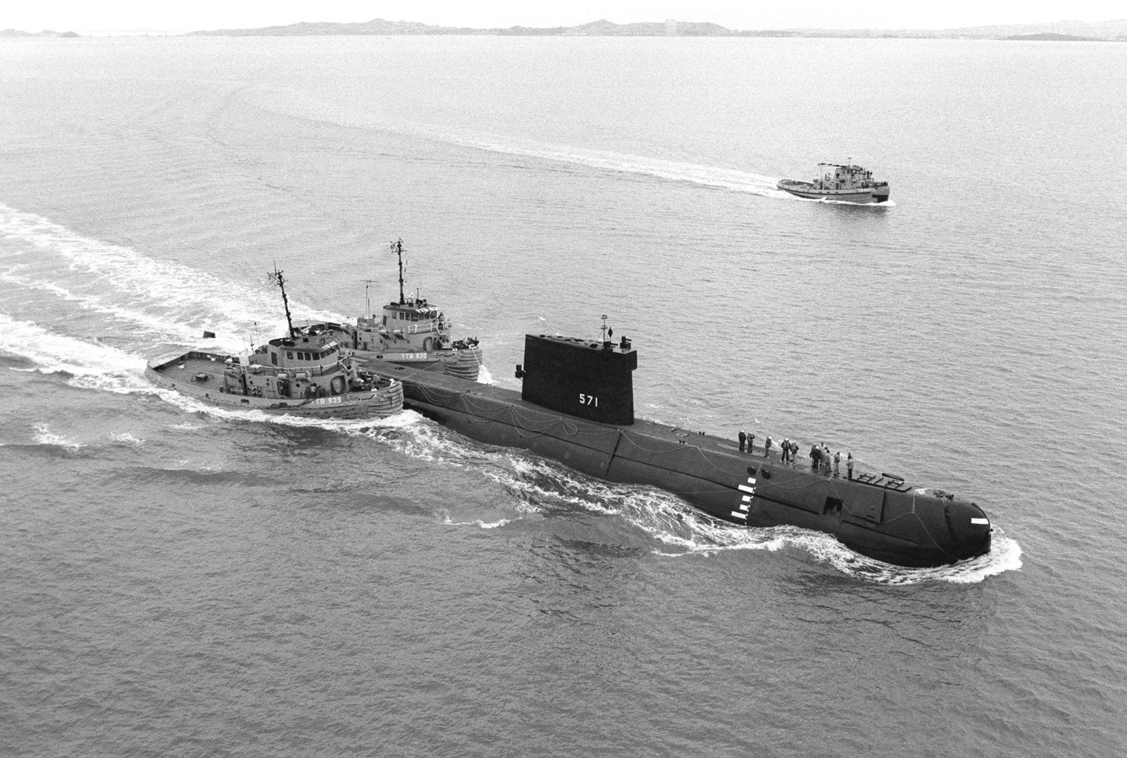 An aerial starboard bow view of the decommissioned nuclear-powered ...