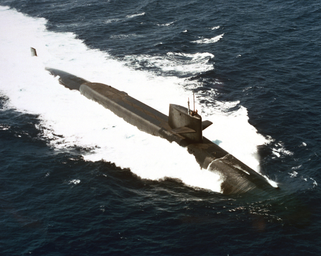 Aerial Port Bow View Of The Nuclear Propelled Strategic Missile Submarine Uss Ben Franklin Ssbn