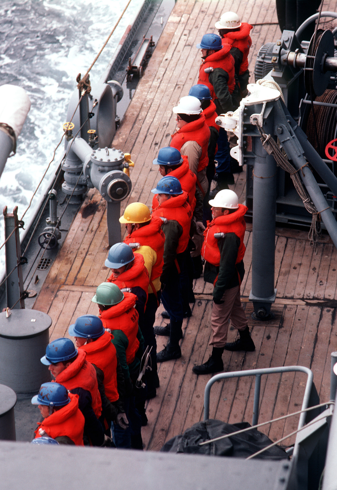 Crewmen Wearing Life Jackets Prepare For Underway Replenishment Aboard ...