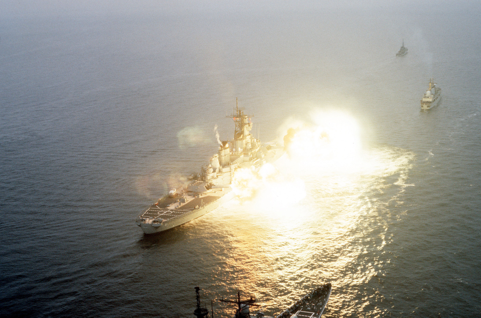 The Battleship USS IOWA (BB 61) Fires Its Mark 7 16-inch/50 Caliber ...