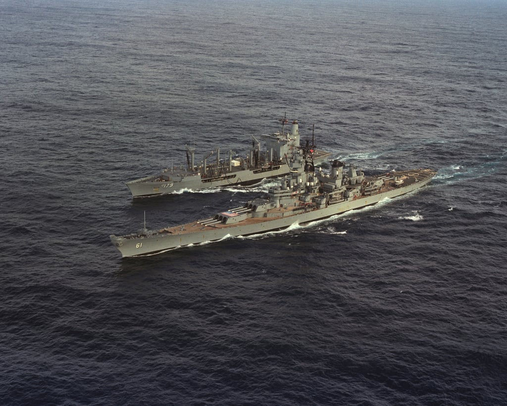 A Port Bow View Of The Battleship Uss Iowa Bb 61 Being Refueled By