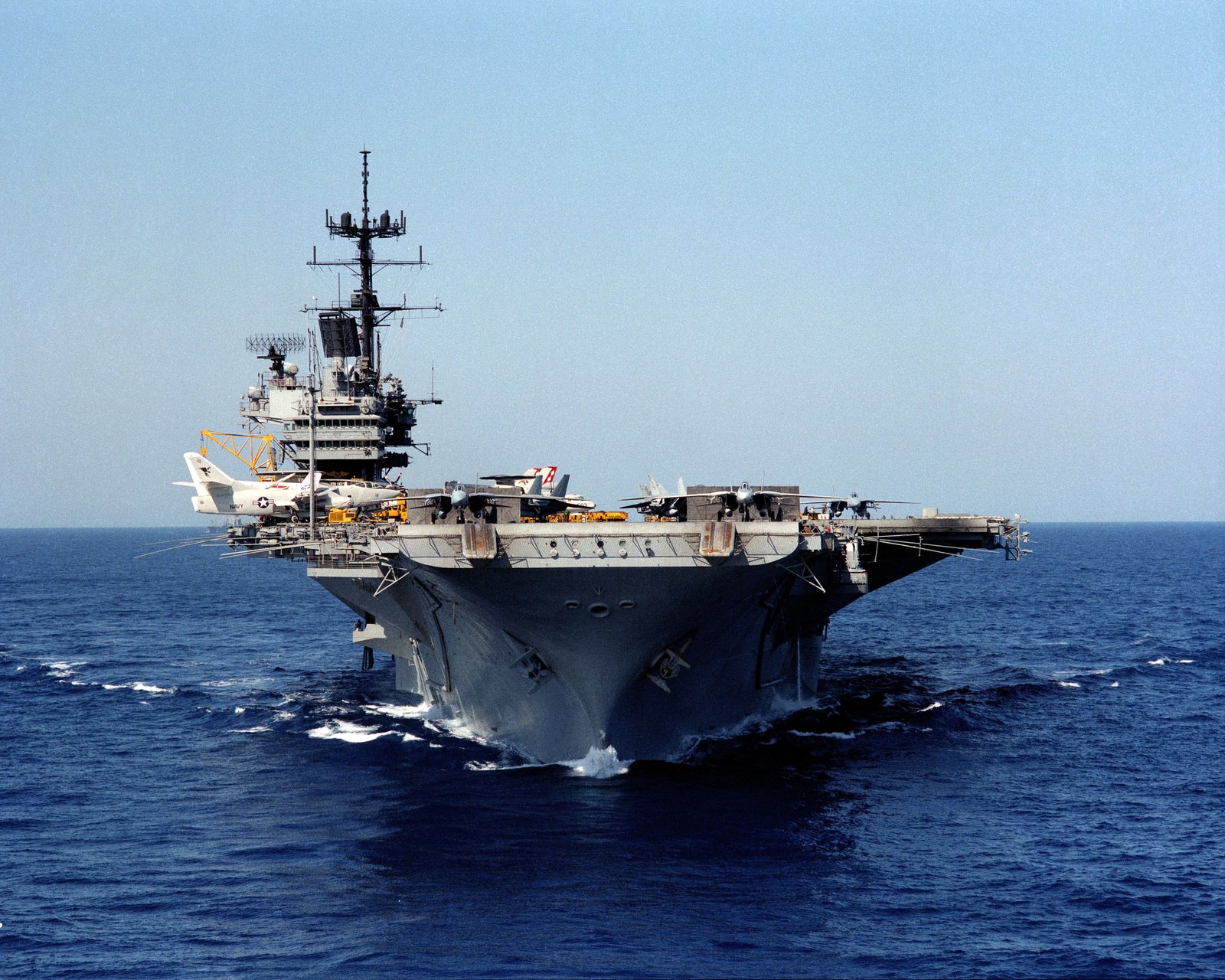 A bow view of the aircraft carrier USS SARATOGA (CV 60) underway - NARA ...