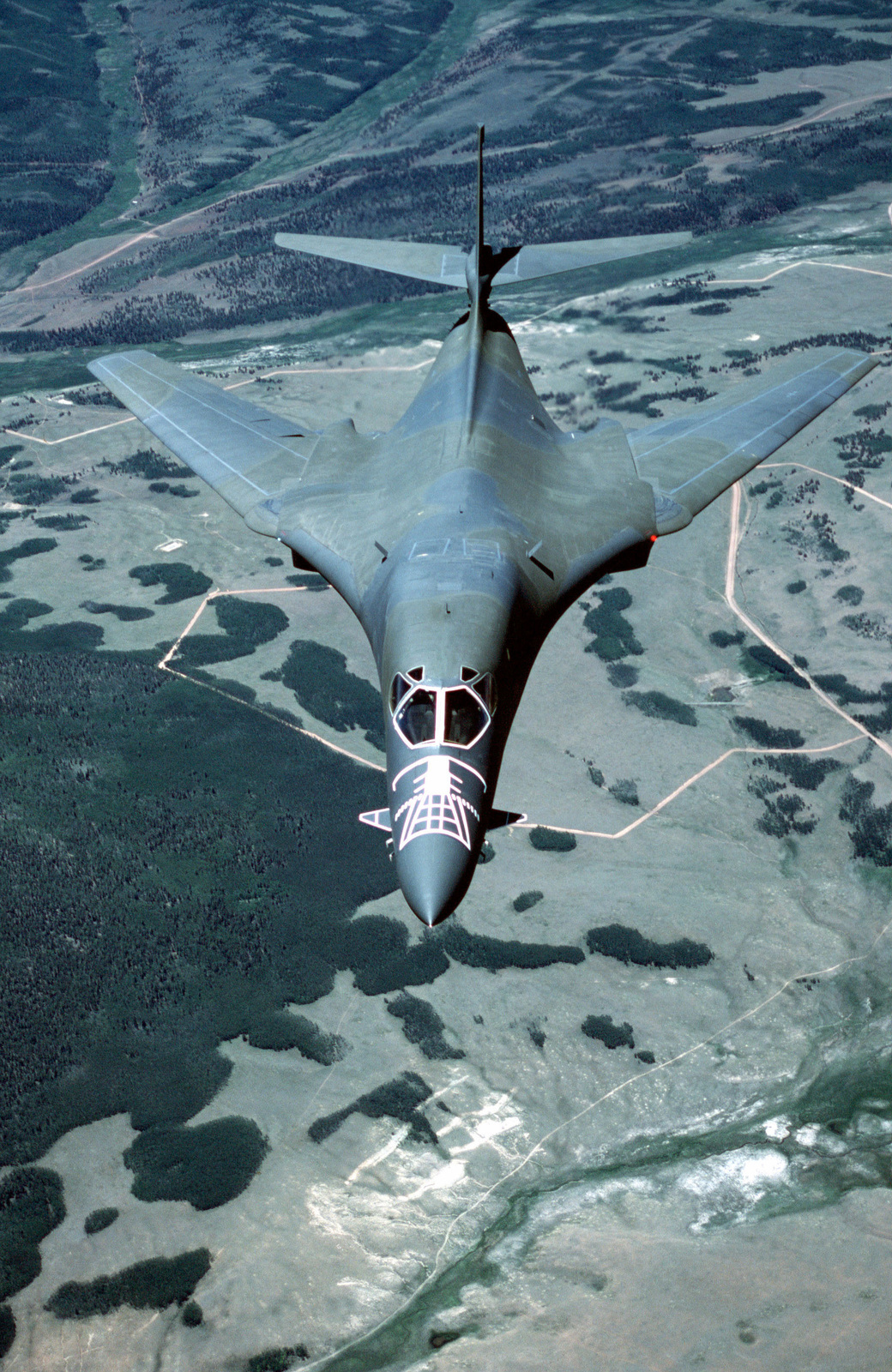 An Air-to-air Front View Of The First Operational B-1B Bomber Aircraft ...