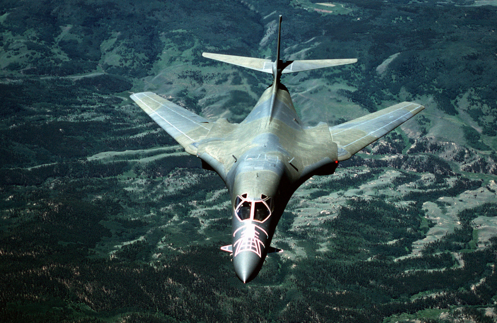 An Air-to-air Front View Of The First Operational B-1B Bomber Aircraft ...