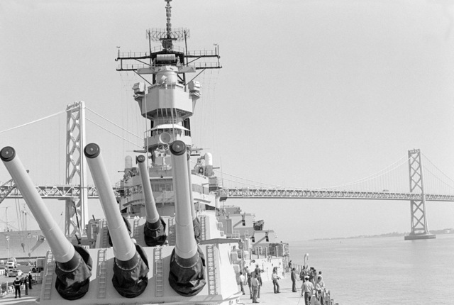 A View Of The Forward Mark 7 16-inch/50-caliber Guns And Bridge Of The ...