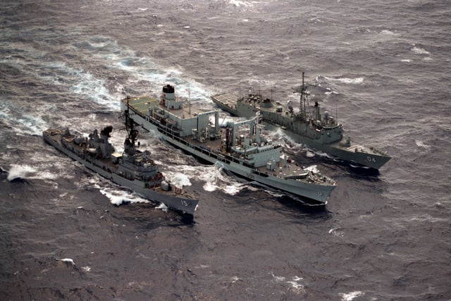 The Canadian replenishment oiler HMCS PROVIDER (AOR 508), the ...