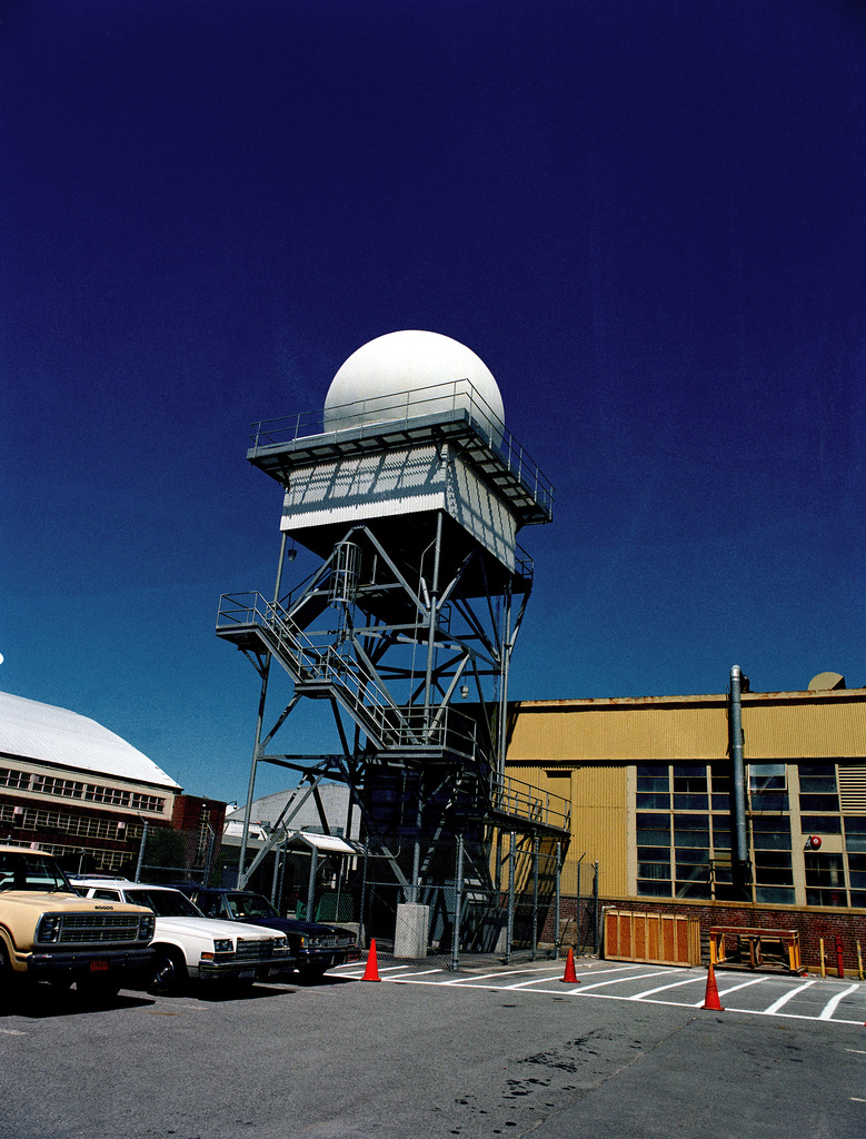 A view of the radar tower and dome at Building 106, Rome Air
