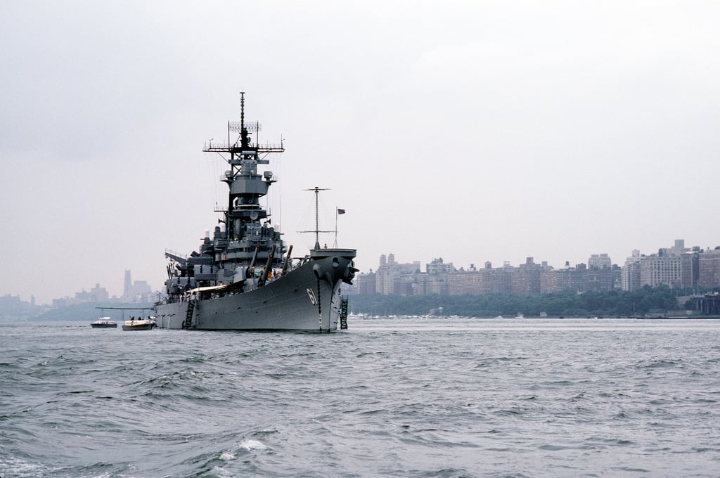 A Starboard Bow View Of The Battleship USS IOWA (BB-61) Anchored In The ...