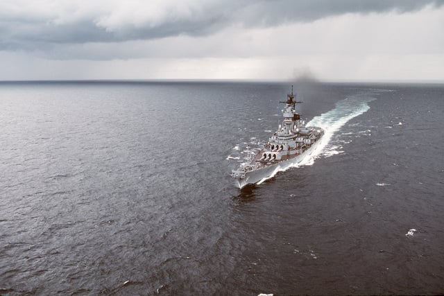 A Port Bow View Of The Battleship USS IOWA (BB 61) Underway During NATO ...