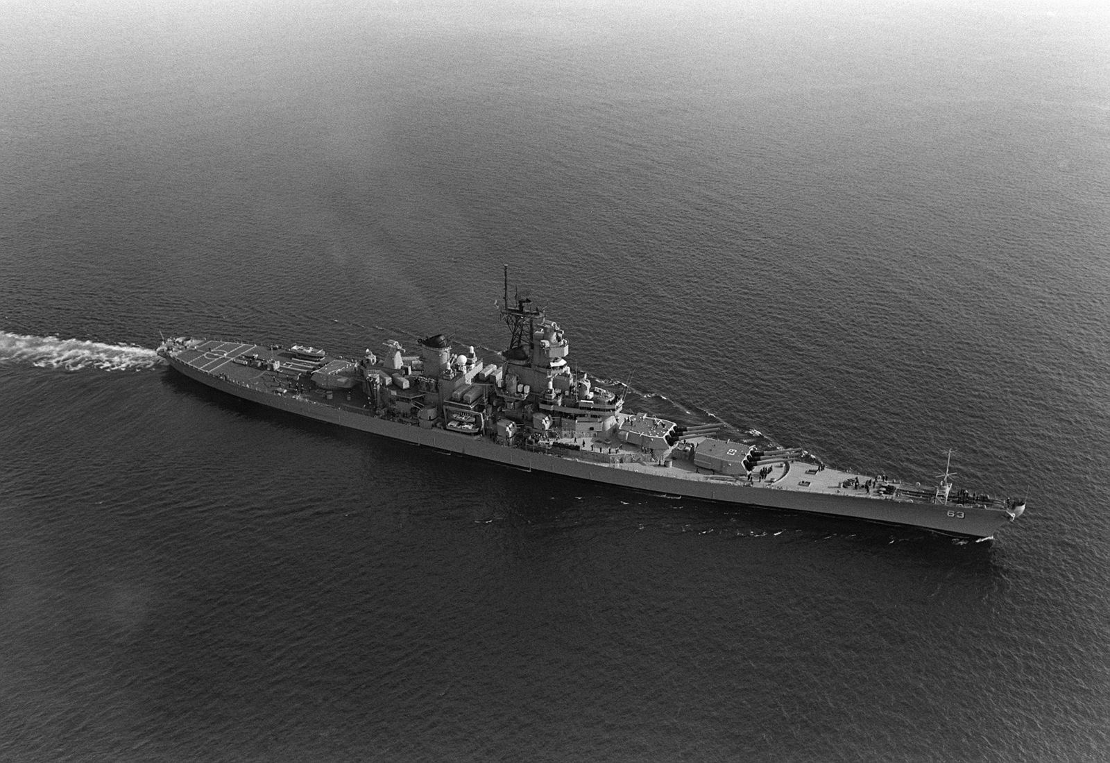 An Elevated Starboard Bow View Of The Battleship Uss Missouri Bb 63 Underway During An Around 0640