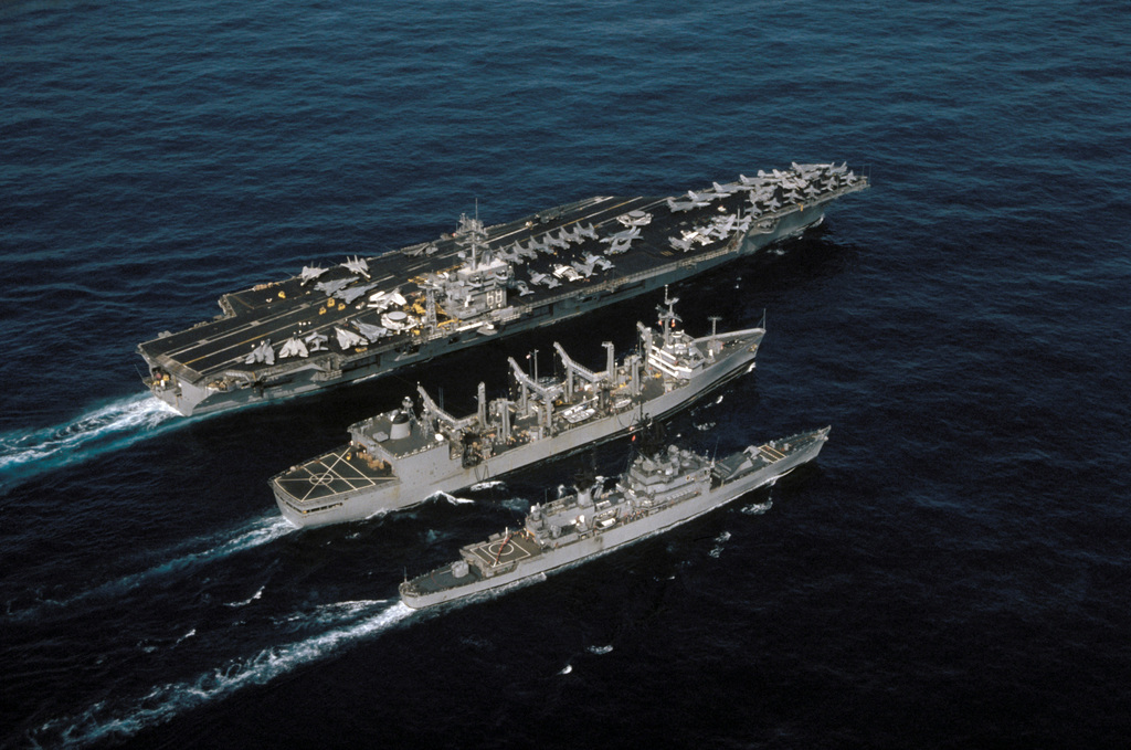 An aerial starboard quarter view of the nuclear-powered aircraft ...