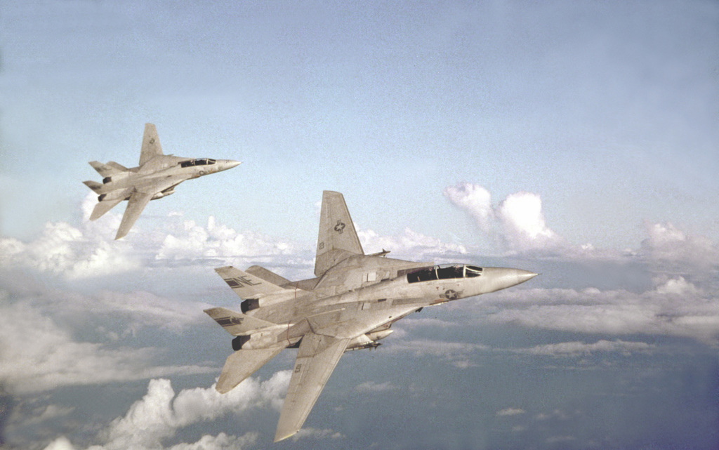 An Air-to-air Right Side View Of Two Fighter Squadron 1 (VF-1) F-14A ...