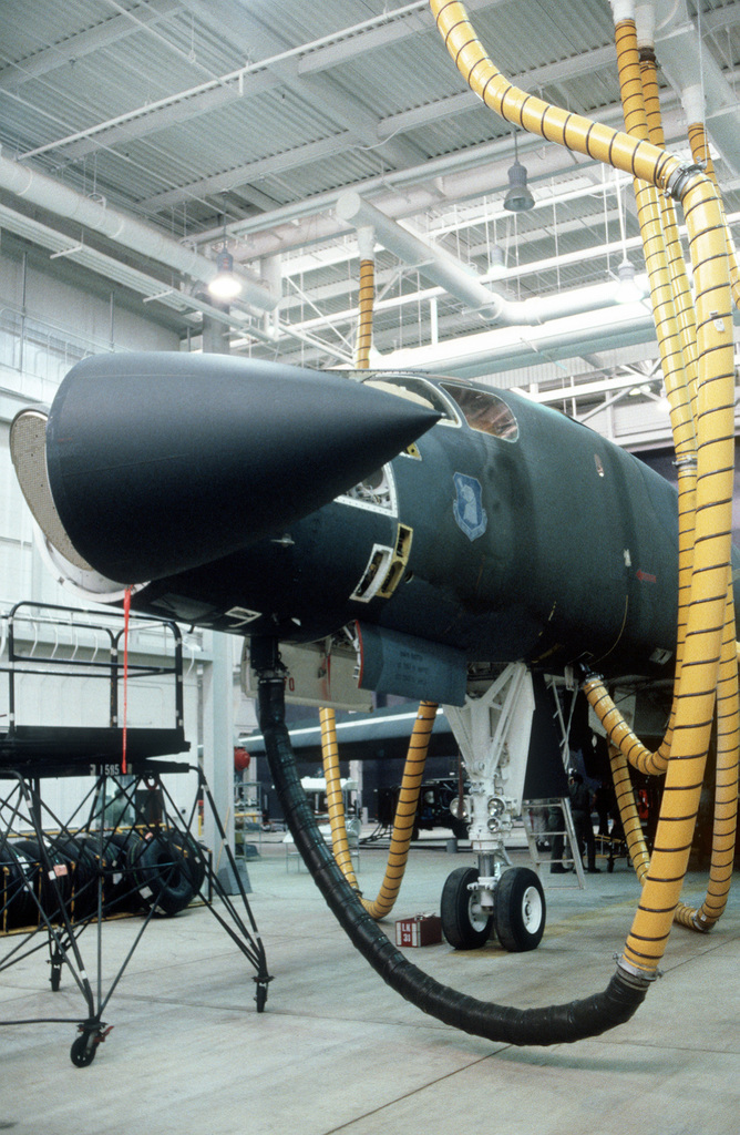 Exhaust And Cooling Hoses Are Attached To A 96th Bomber Wing B-1B ...