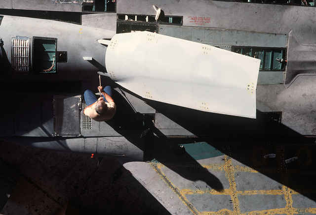 An F-15 Eagle aircraft is overhauled at the Warner Robins Air Logistics ...