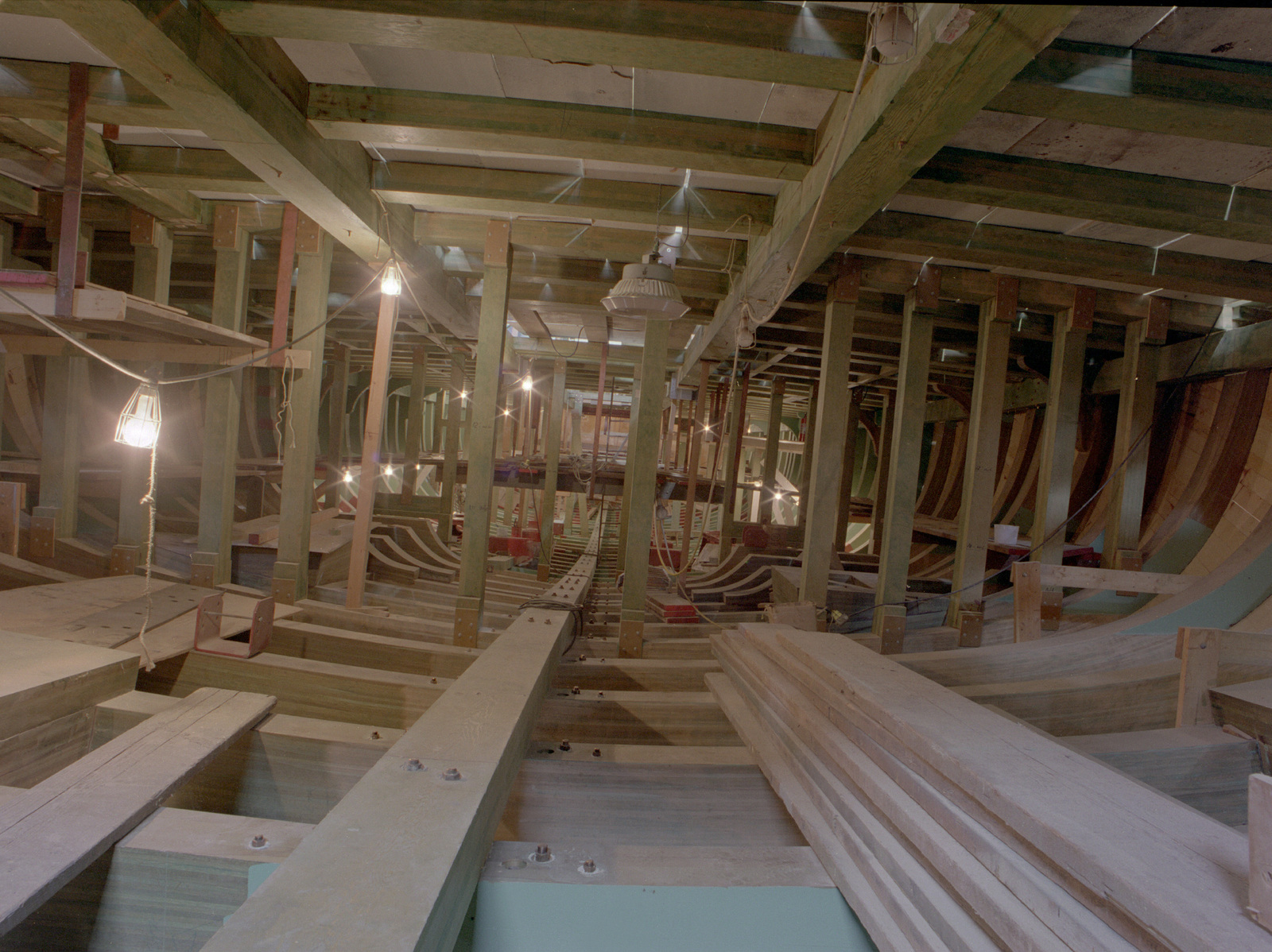 An Interior View Of The Wooden Framing At The Bottom Of The