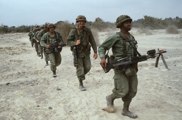 Members of the 5th Battalion, 87th Infantry Brigade, armed with M60 ...