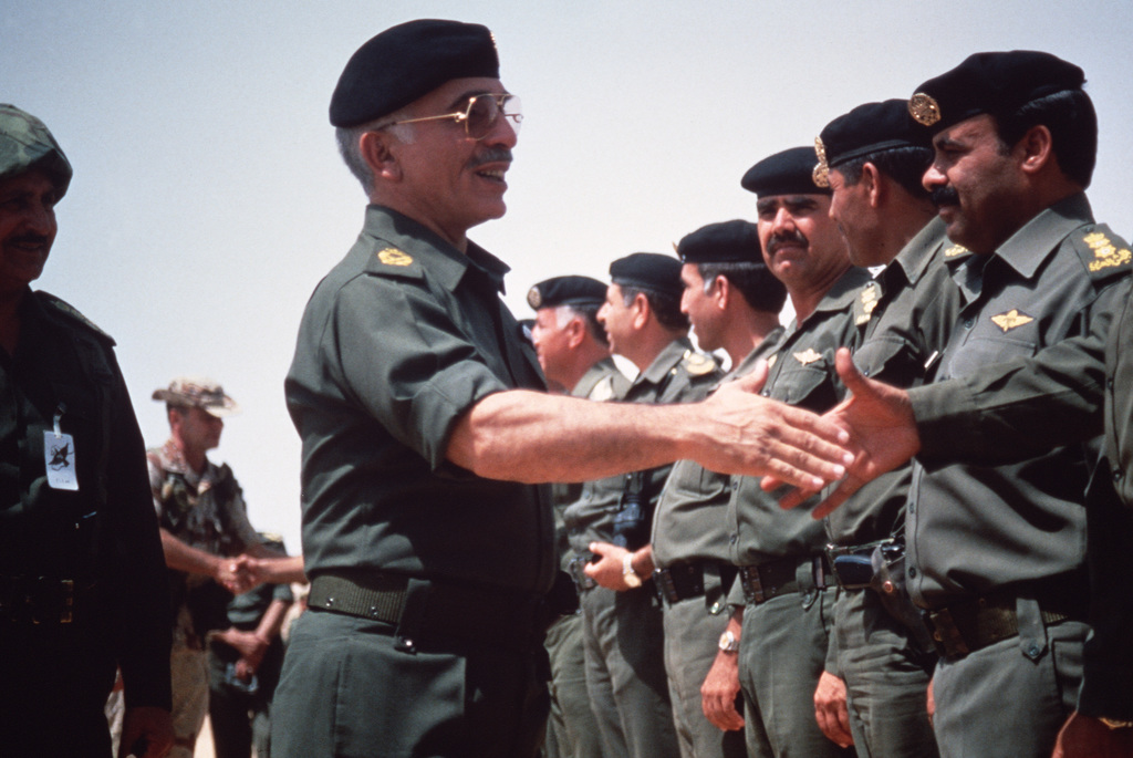 King Hussein of Jordan greets American and Jordanian Soldiers upon his ...