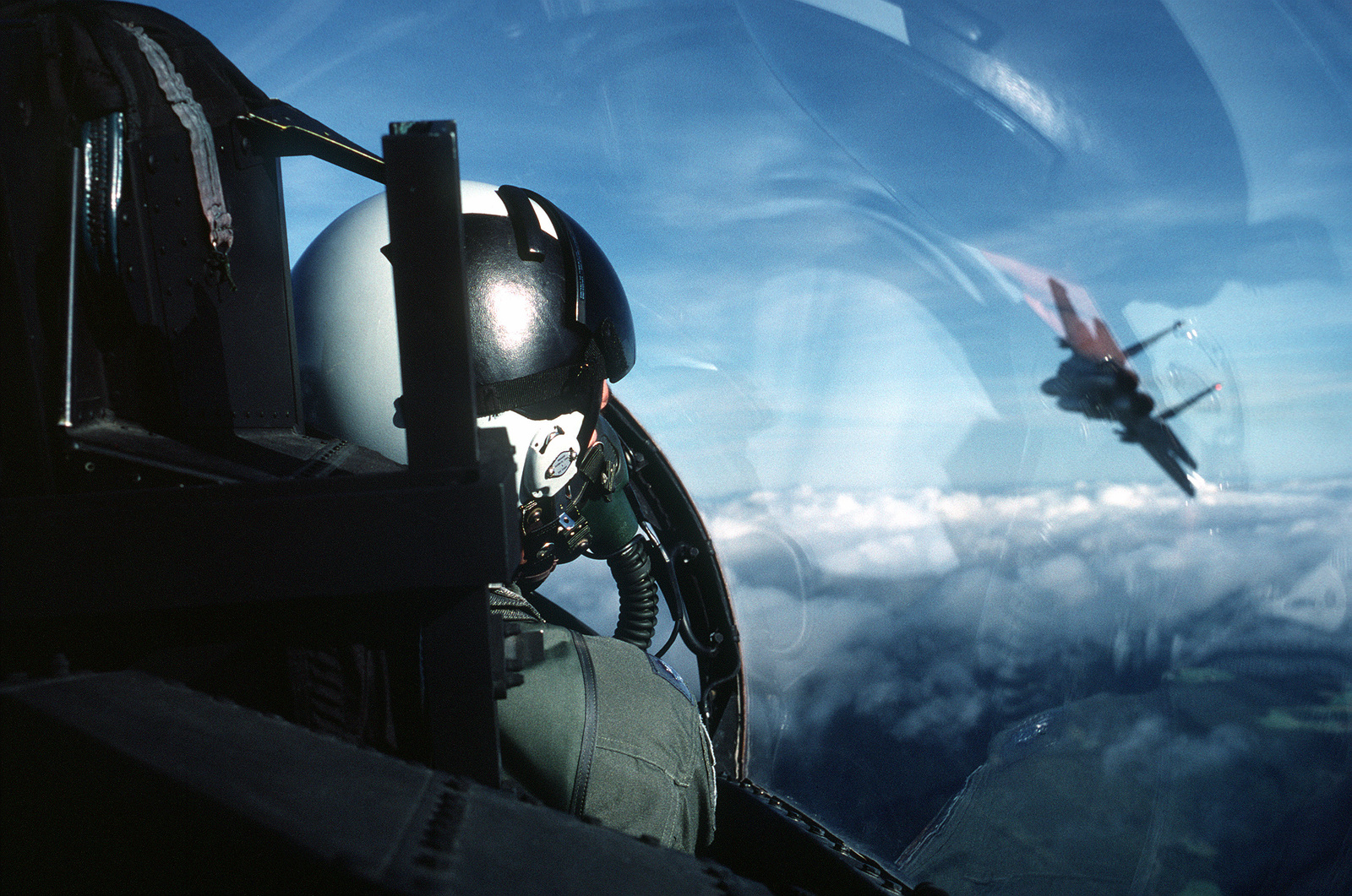 As seen from the aircraft's rear seat, the pilot of a 58th Tactical ...