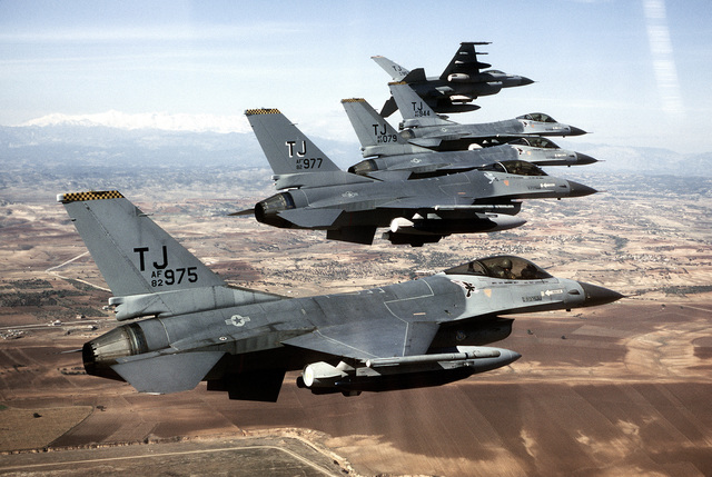 An air-to-air right side view of a 613th Tactical Fighter Squadron F ...