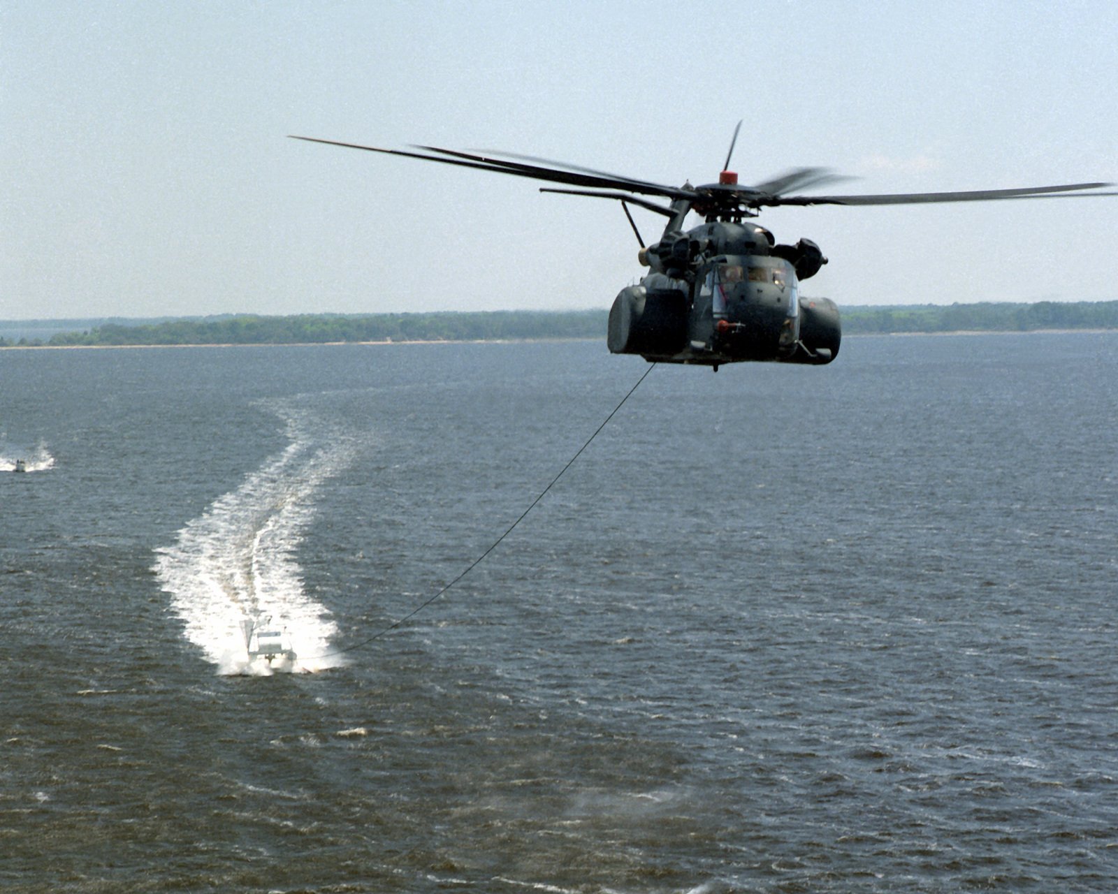 An Air To Air Front View Of An Mh 53e Sea Dragon Helicopter Towing A Minesweeping Platform U S National Archives Public Domain Image