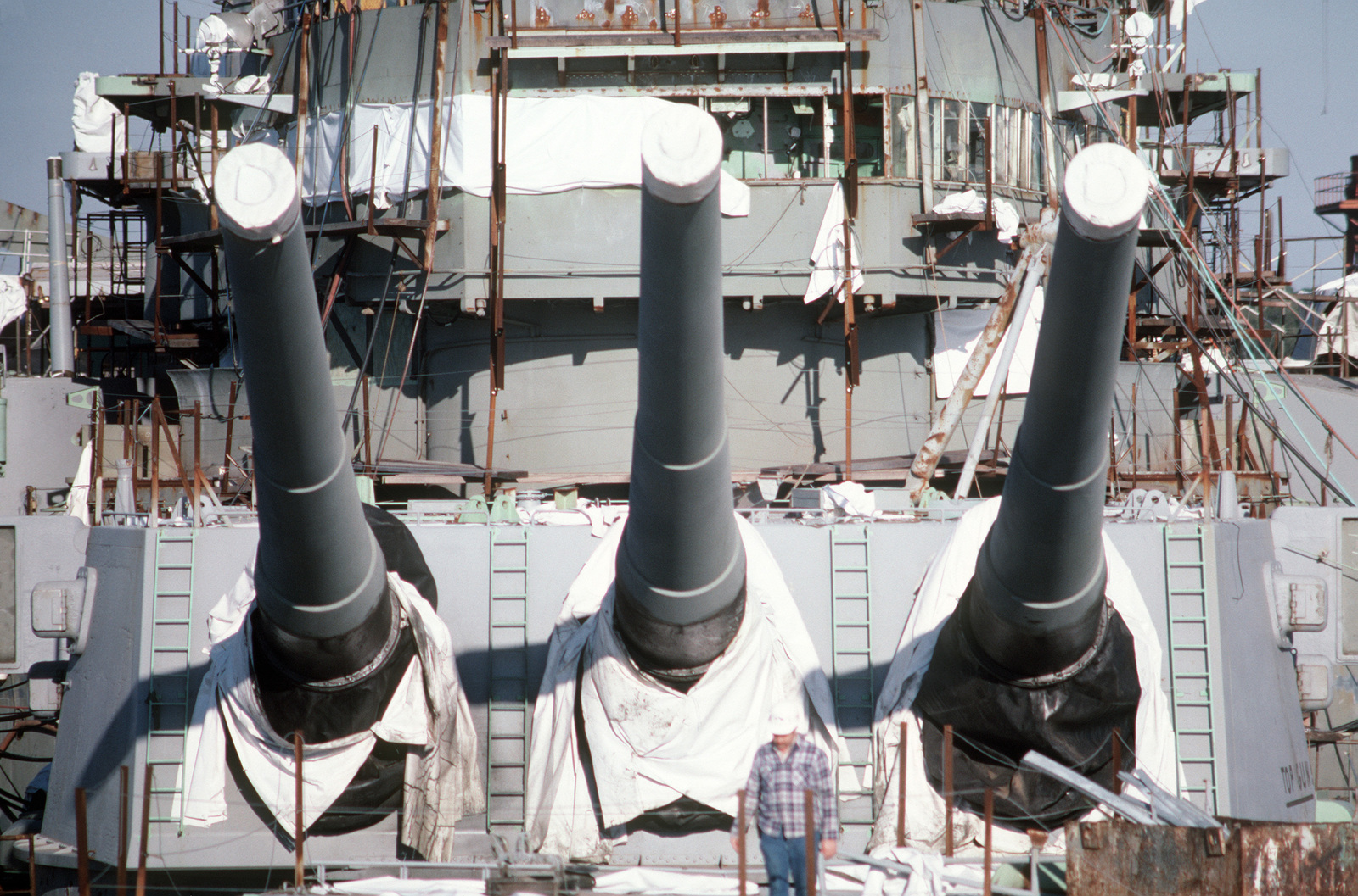 A view of the No. 2 Mark 7 16inch/50caliber gun turret aboard the