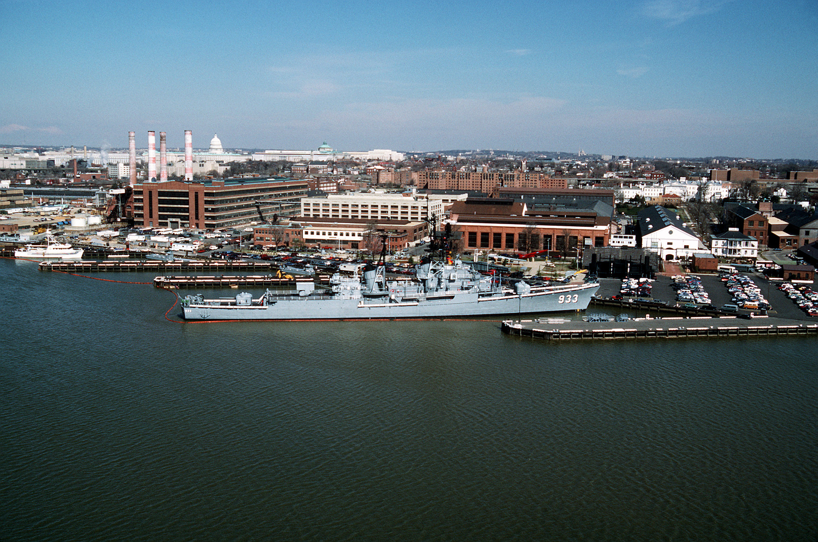 An aerial view of the Washington Navy Yard, including the memorial ...