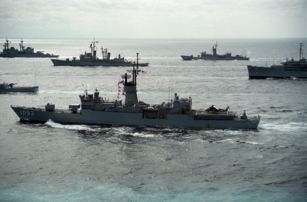 A port beam view of the frigate USS CAPODANNO (FF 1093) underway. The ...