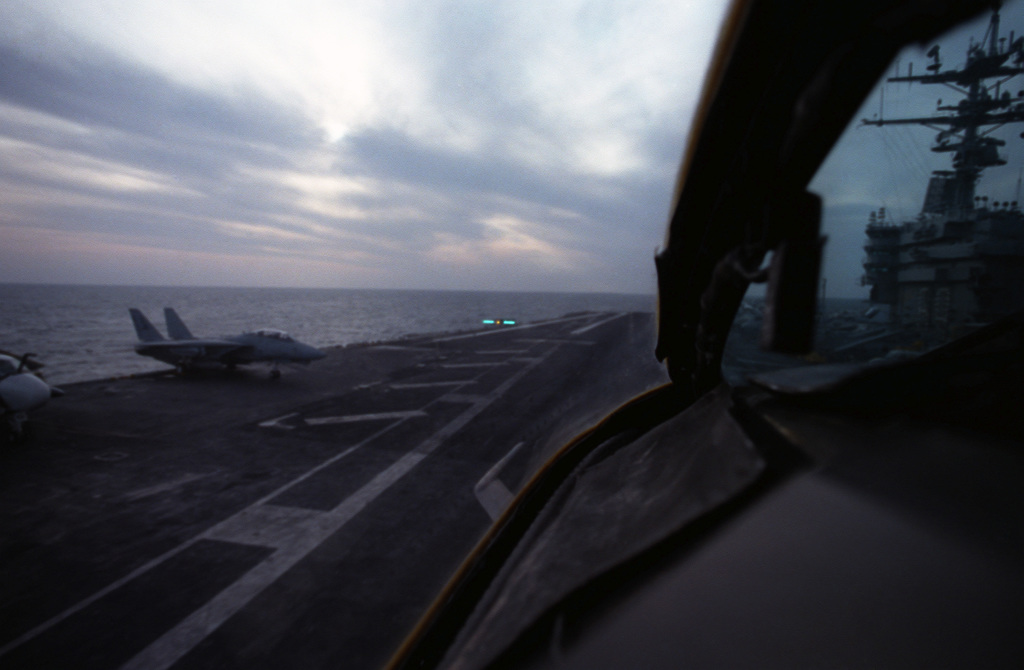 A view from the cockpit of an A-7E Corsair II aircraft as the aircraft ...