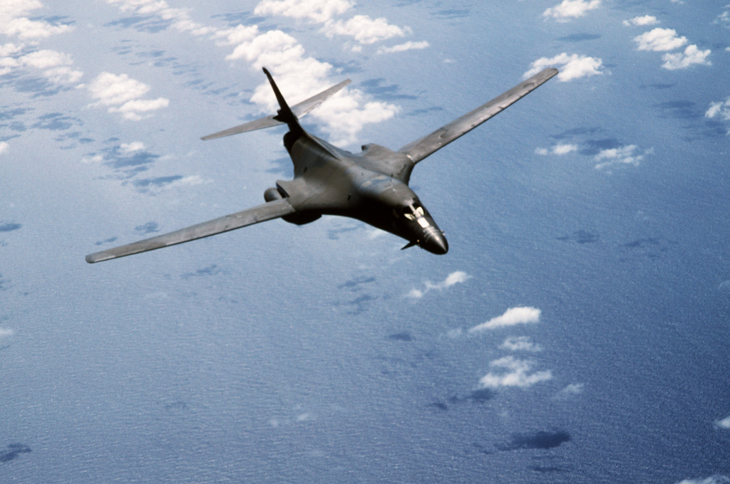 An air-to-air right front view of a B-1B aircraft during Exercise ...